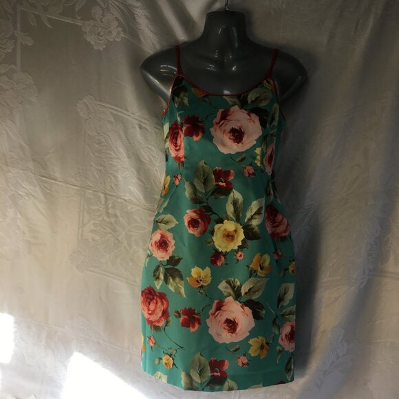 JS Collections Petite Size 2 Green Dress Fittted Floral Flower Spaghetti Strap - Picture 7 of 15